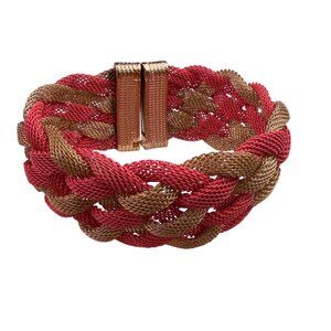 Pasins Womens Gold Tone & Coral Mesh Braided Bracelet Magnetic Clasp Adjustable